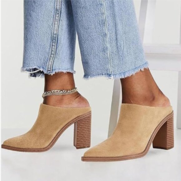 FOWT Camel Pointed Toe Slip On Mules Stacked Block High Heel Sandal Proms Shoes - Picture 1 of 8